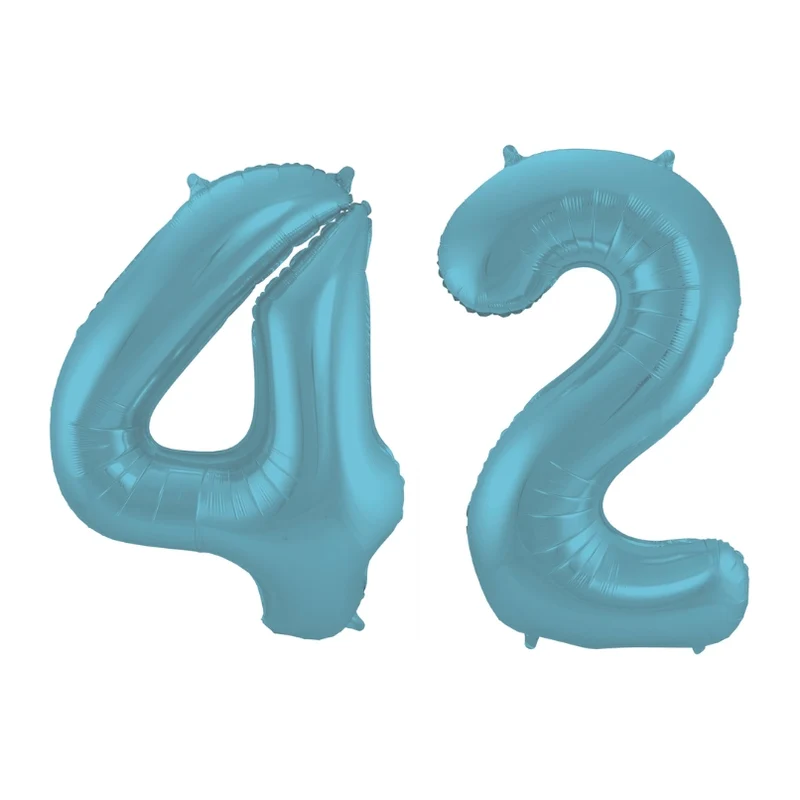 Folieballon 42 jaar metallic pastel blauw mat 86cm
