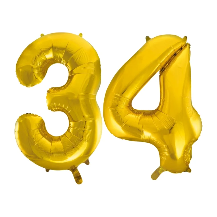 Folieballon 34 jaar Goud 66cm