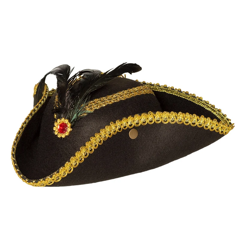 Driesteek hoed zwart Admiraal Ruby Tricorn