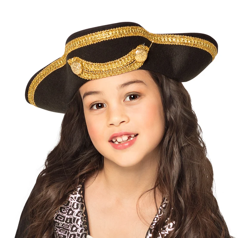 Piratenhoed zwart goud kind driesteek