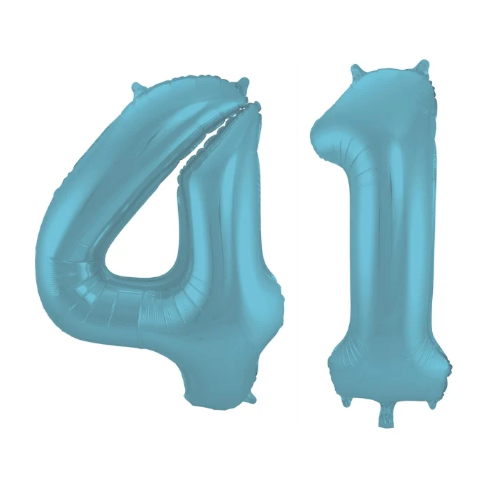 Folieballon 41 jaar metallic pastel blauw mat 86cm