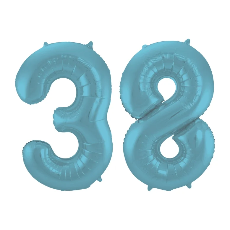 Folieballon 38 jaar metallic pastel blauw mat 86cm