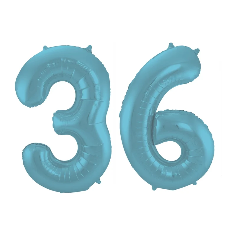 Folieballon 36 jaar metallic pastel blauw mat 86cm