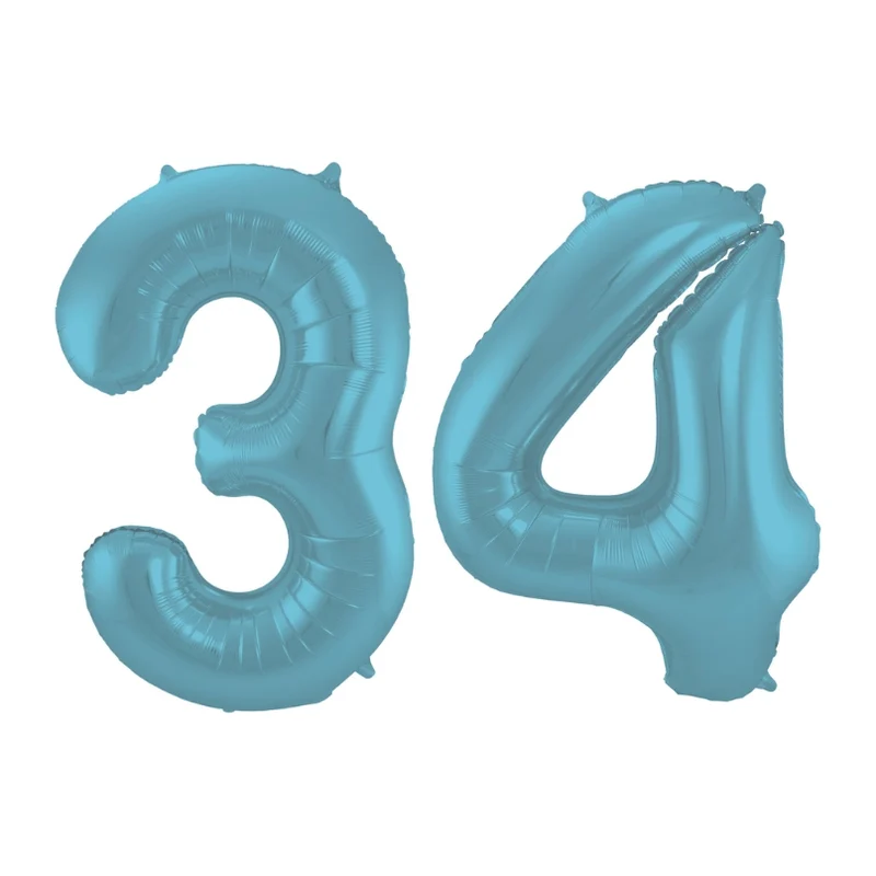 Folieballon 34 jaar metallic pastel blauw mat 86cm