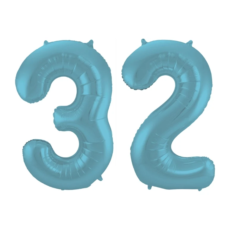 Folieballon 32 jaar metallic pastel blauw mat 86cm
