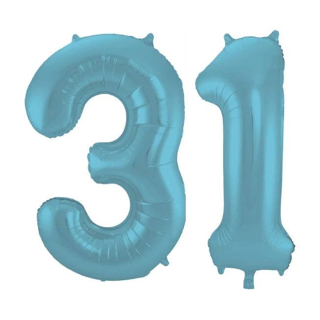 Folieballon 31 jaar metallic pastel blauw mat 86cm