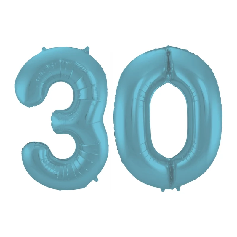 Folieballon 30 jaar metallic pastel blauw mat 86cm