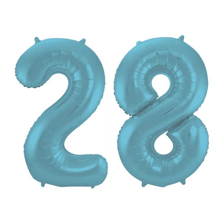 Folieballon 28 jaar metallic pastel blauw mat 86cm