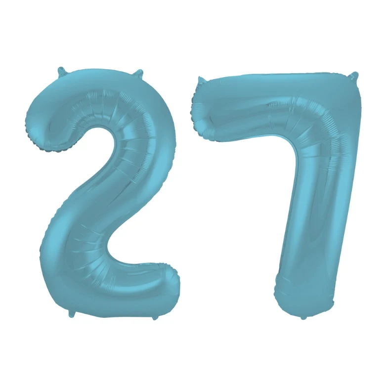 Folieballon 27 jaar metallic pastel blauw mat 86cm