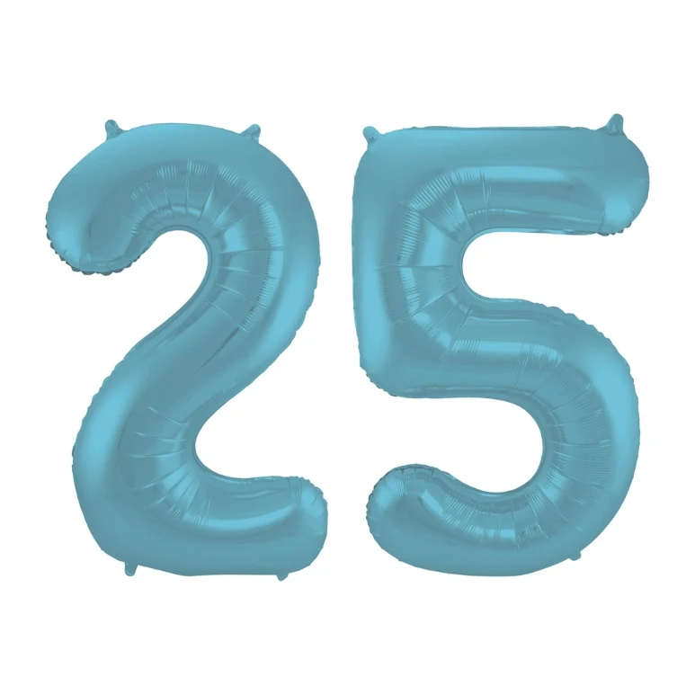 Folieballon 25 jaar metallic pastel blauw mat 86cm