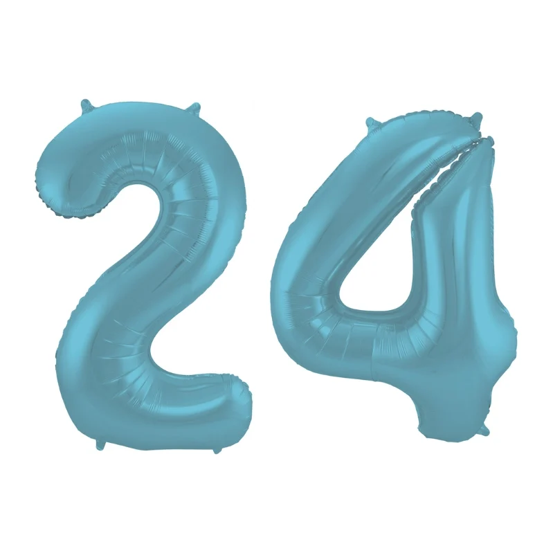 Folieballon 24 jaar metallic pastel blauw mat 86cm