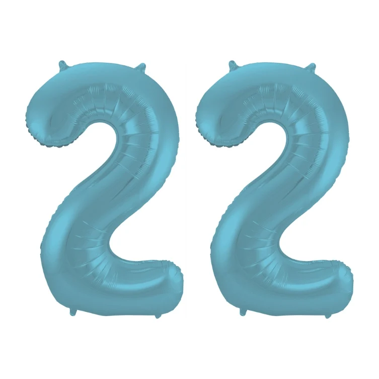 Folieballon 22 jaar metallic pastel blauw mat 86cm