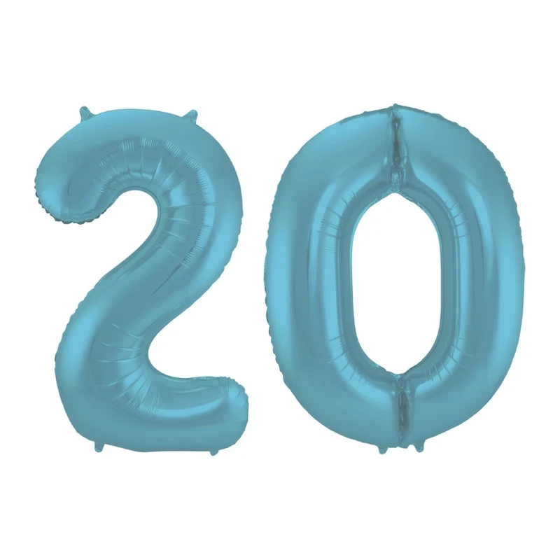 Folieballon 20 jaar metallic pastel blauw mat 86cm