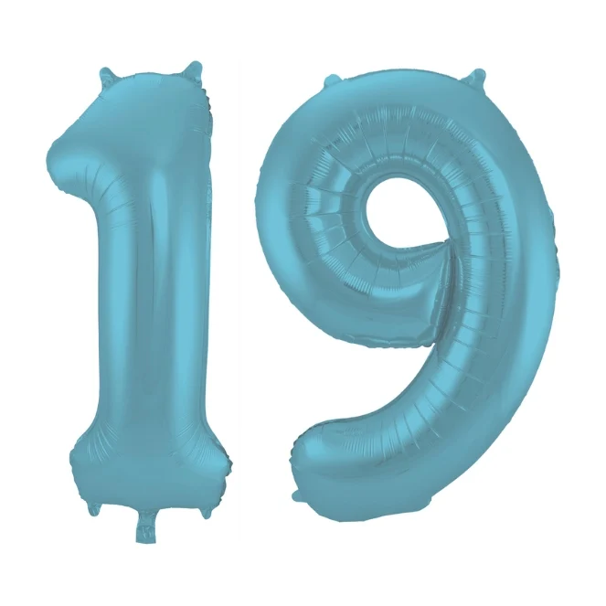 Folieballon 19 jaar metallic pastel blauw mat 86cm