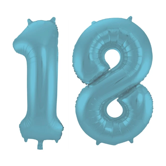 Folieballon 18 jaar metallic pastel blauw mat 86cm