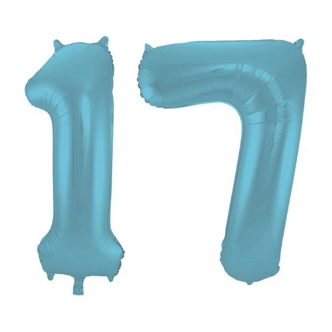 Folieballon 17 jaar metallic pastel blauw mat 86cm