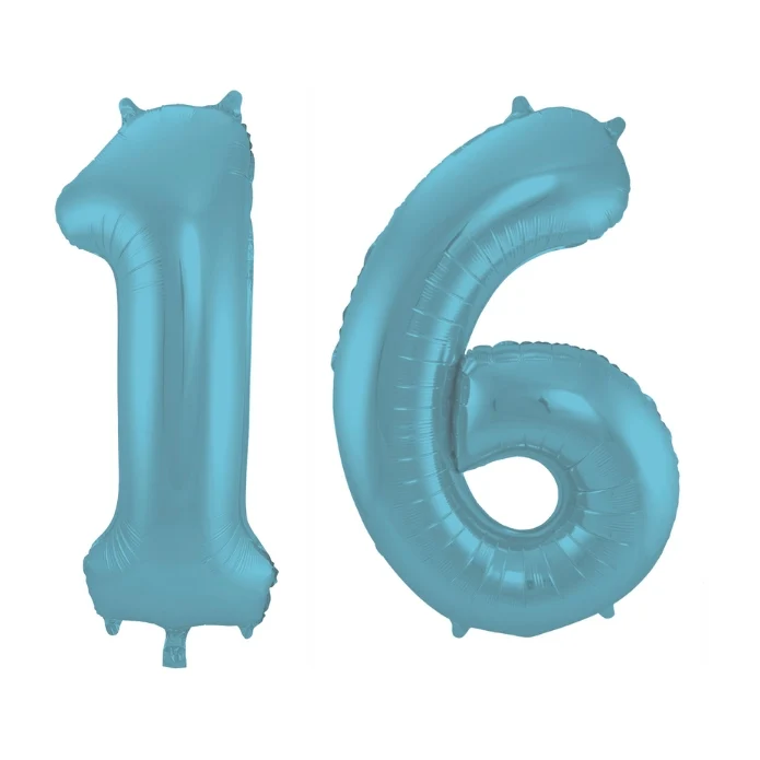 Folieballon 16 jaar metallic pastel blauw mat 86cm