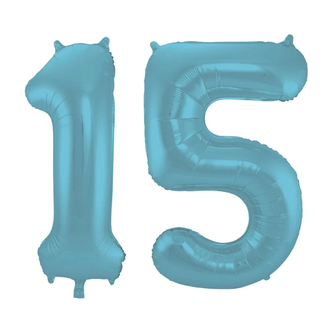 Folieballon 15 jaar metallic pastel blauw mat 86cm