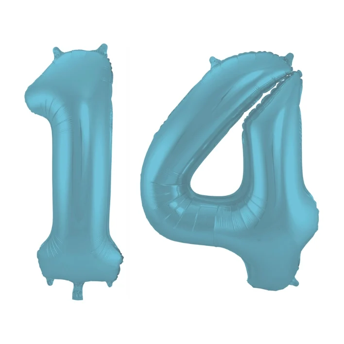 Folieballon 14 jaar metallic pastel blauw mat 86cm