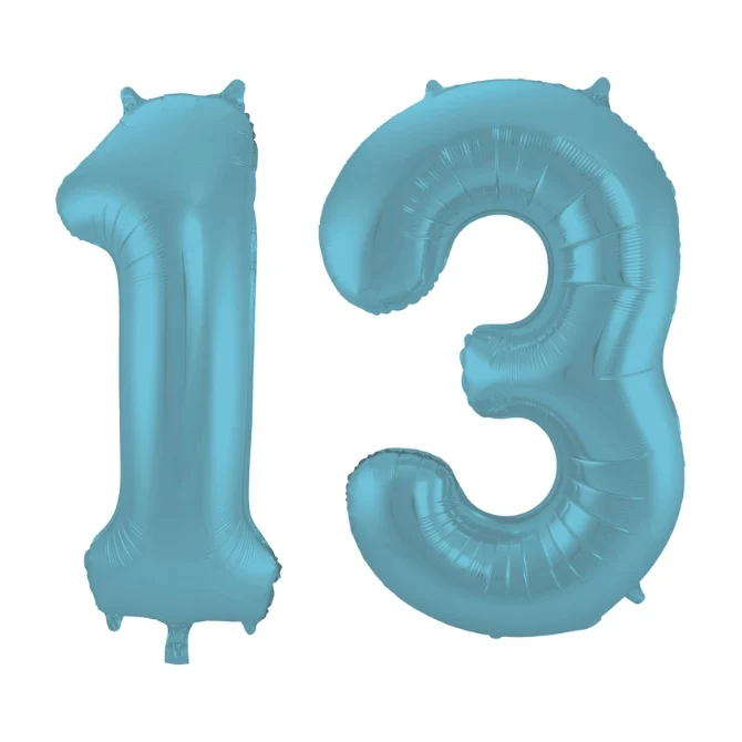 Folieballon 13 jaar metallic pastel blauw mat 86cm