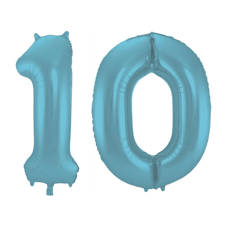 Folieballon 10 jaar metallic pastel blauw mat 86cm