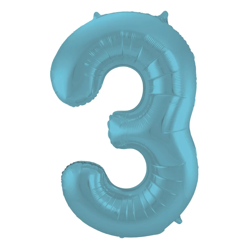 Folieballon 3 jaar metallic pastel blauw mat 86cm