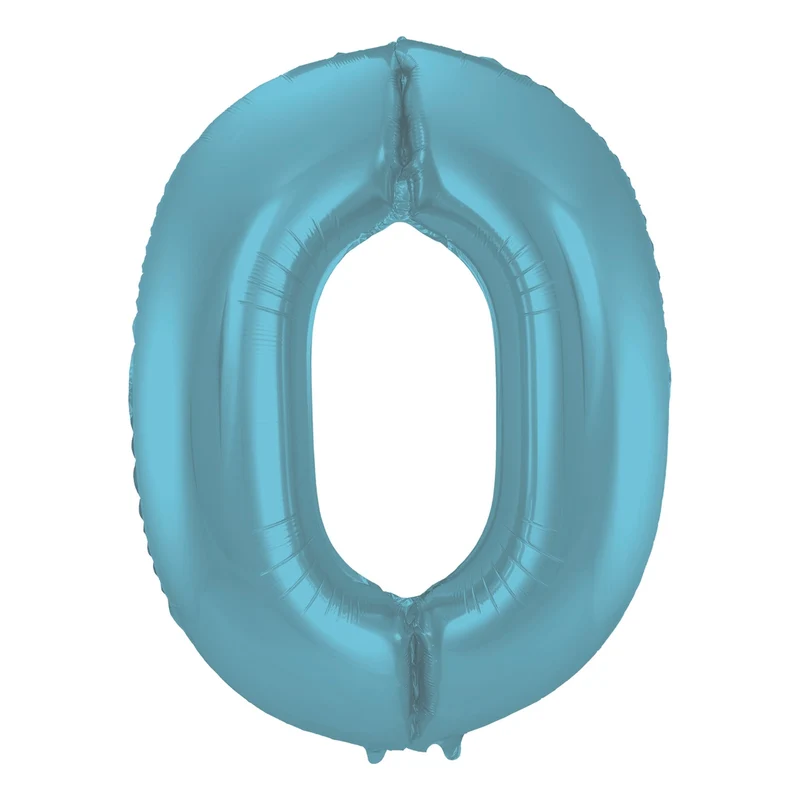 Folieballon cijfer 0 metallic pastel blauw mat 86cm