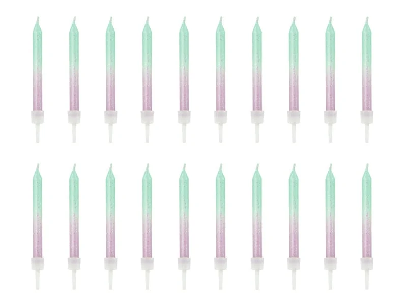 Kaarsjes Gradient Glitter Lila/Mint (20st)