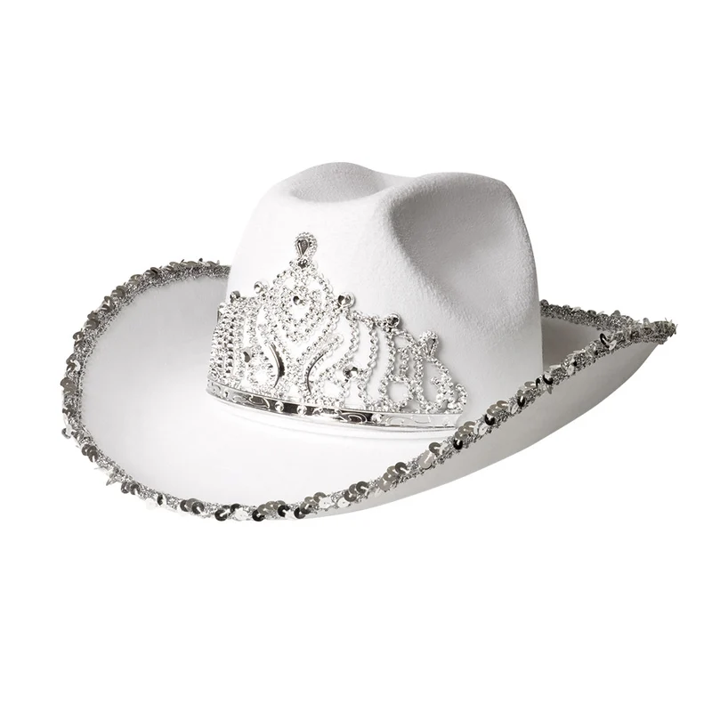 Witte cowboyhoed met kroon glimmer