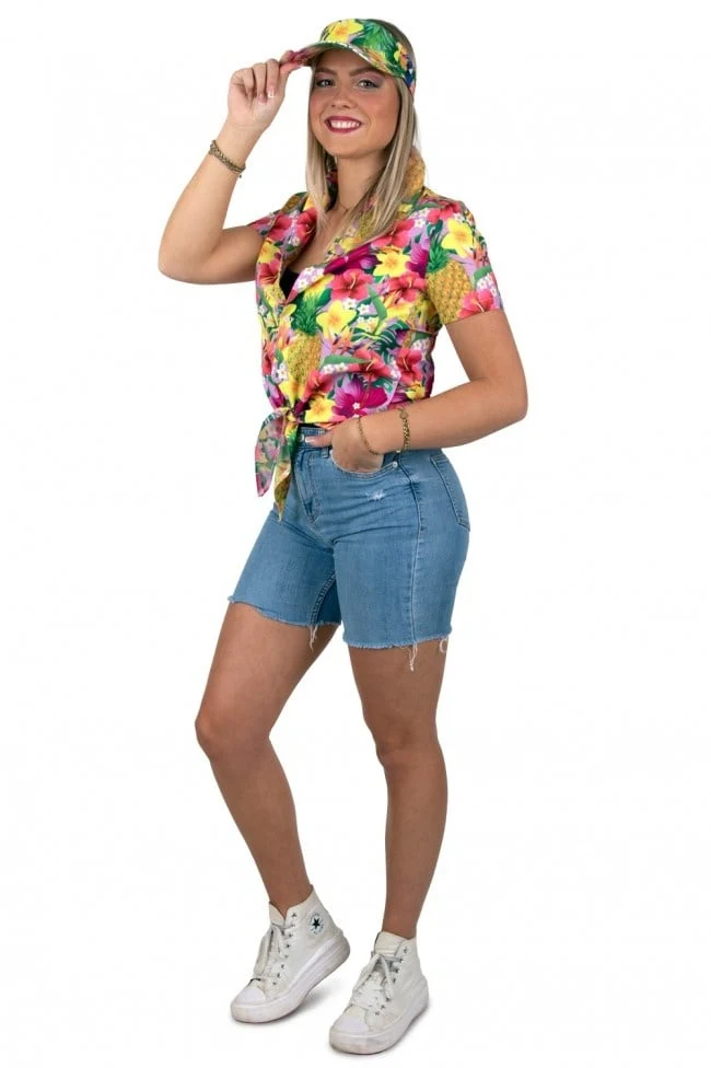 Hawaii Blouse Met Zonneklep Ananassen Roze