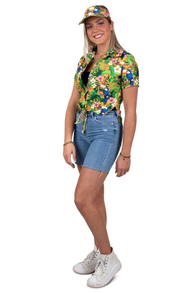 Hawaii Blouse Dames Met Zonneklep Toekans Oranje