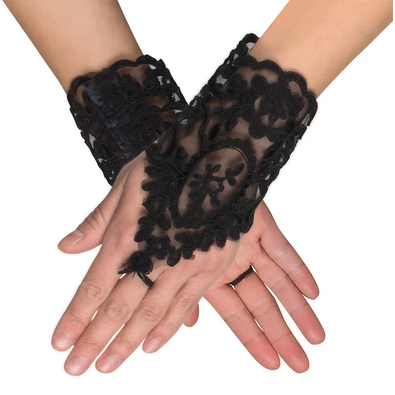 Kanten handschoenen Florence zwart