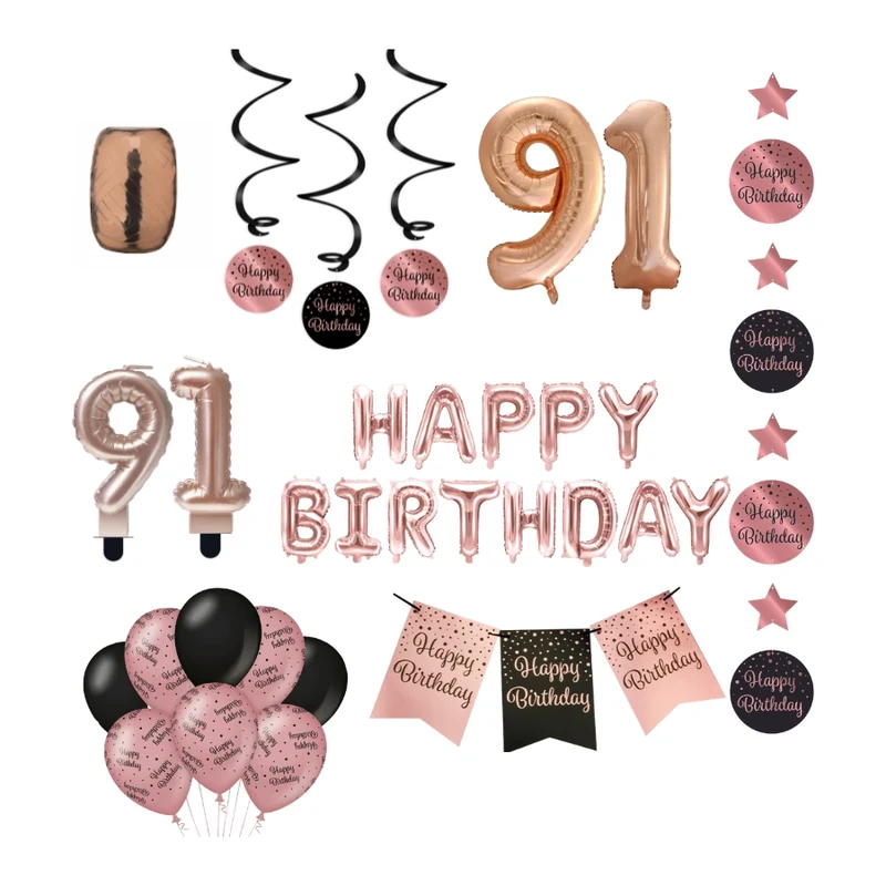 91 jaar Verjaardag Versiering Pakket Rose Gold
