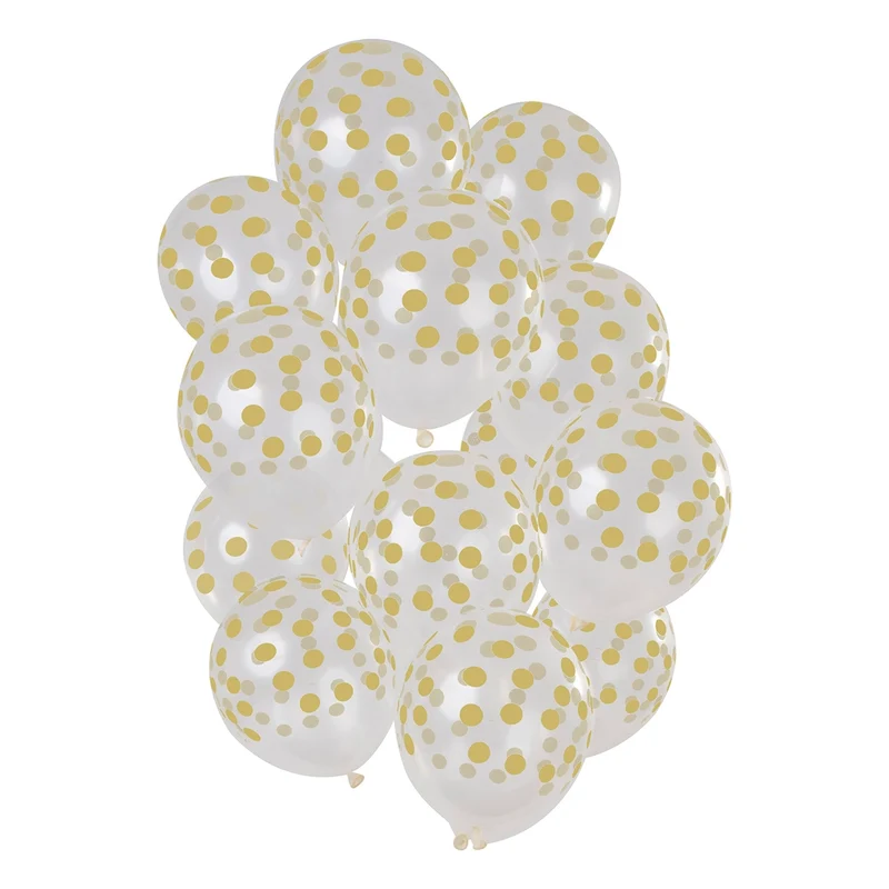 Ballonnen Stippen Goudkleurig Transparant 30cm - 15 stuks