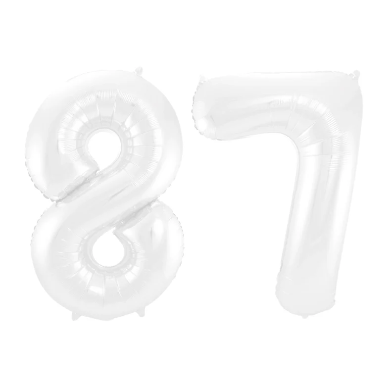 Folieballon 87 jaar metallic wit 86cm