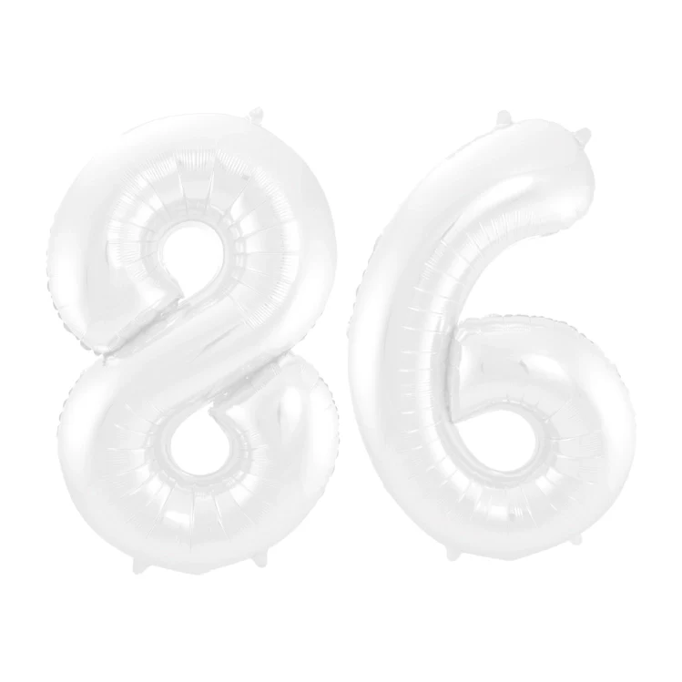 Folieballon 86 jaar metallic wit 86cm