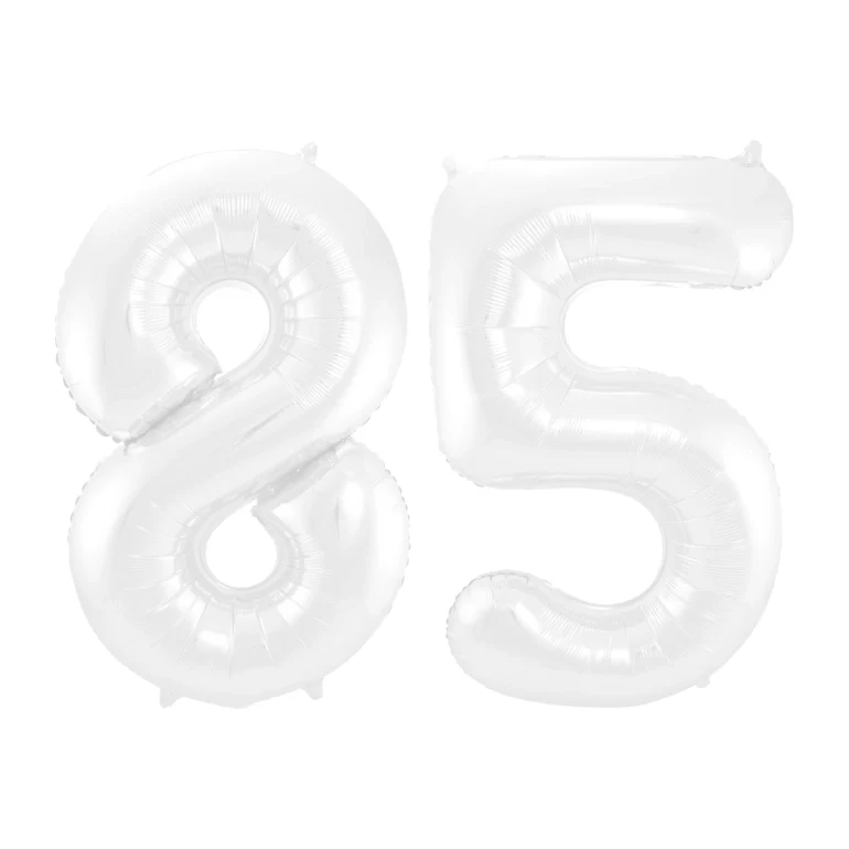 Folieballon 85 jaar metallic wit 86cm