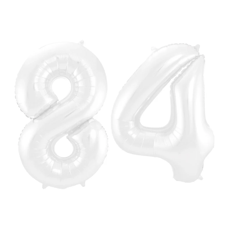 Folieballon 84 jaar metallic wit 86cm