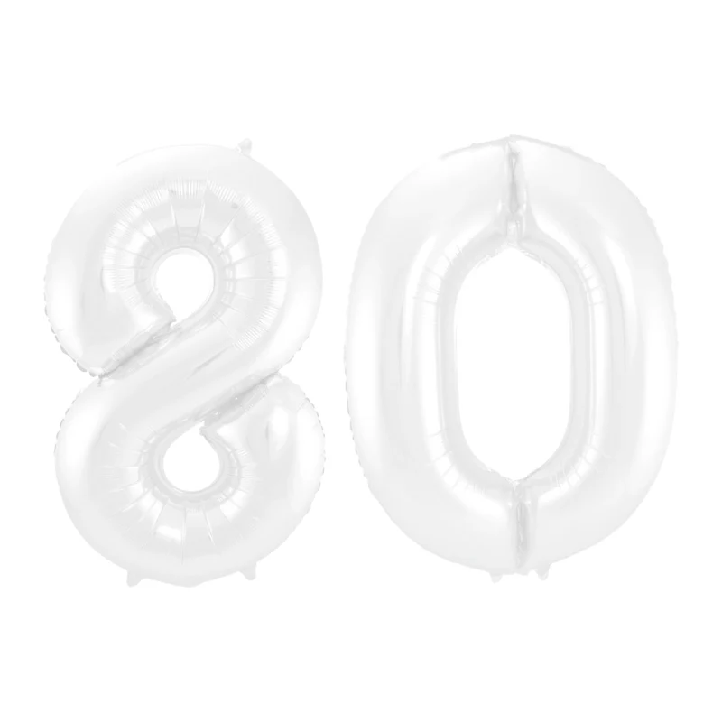 Folieballon 80 jaar metallic wit 86cm