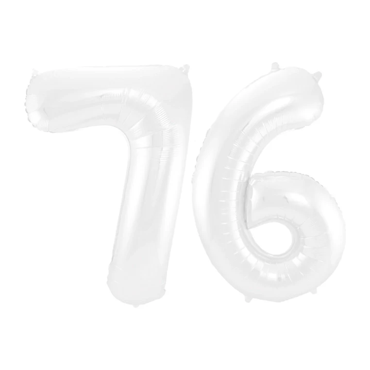 Folieballon 76 jaar metallic wit 86cm