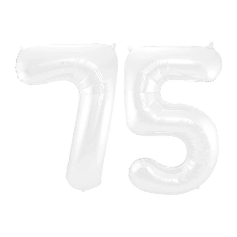 Folieballon 75 jaar metallic wit 86cm