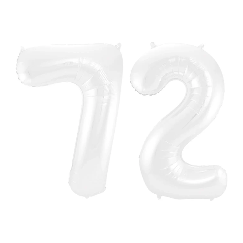 Folieballon 72 jaar metallic wit 86cm