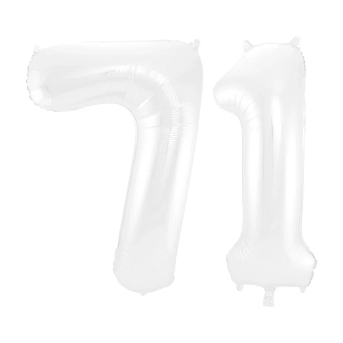 Folieballon 71 jaar metallic wit 86cm