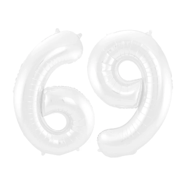Folieballon 69 jaar metallic wit 86cm
