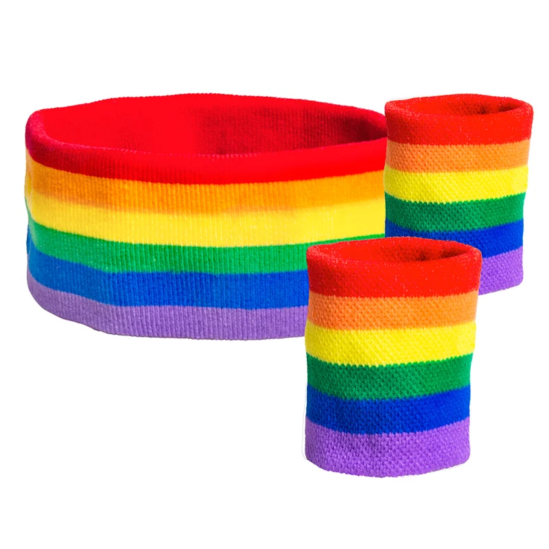 3 Zweetbandjes regenboog