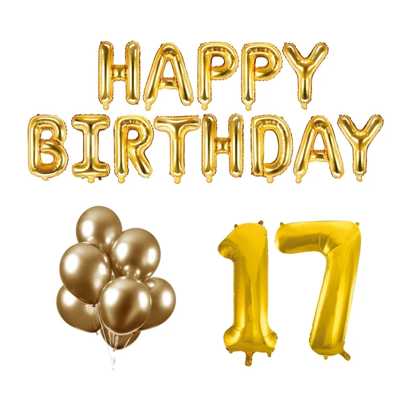 17 jaar Verjaardag Versiering Ballon Pakket Goud
