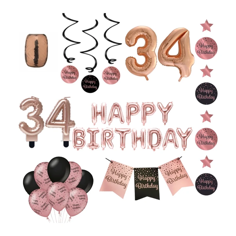 34 jaar Verjaardag Versiering Pakket Rose Gold