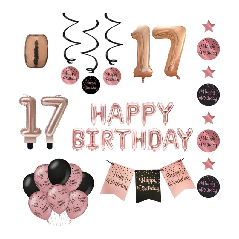 17 jaar Verjaardag Versiering Pakket Rose Gold