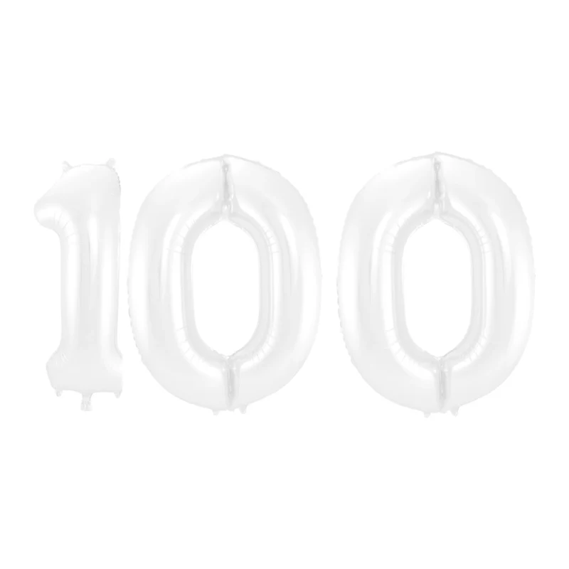 Folieballon 100 jaar metallic wit 86cm