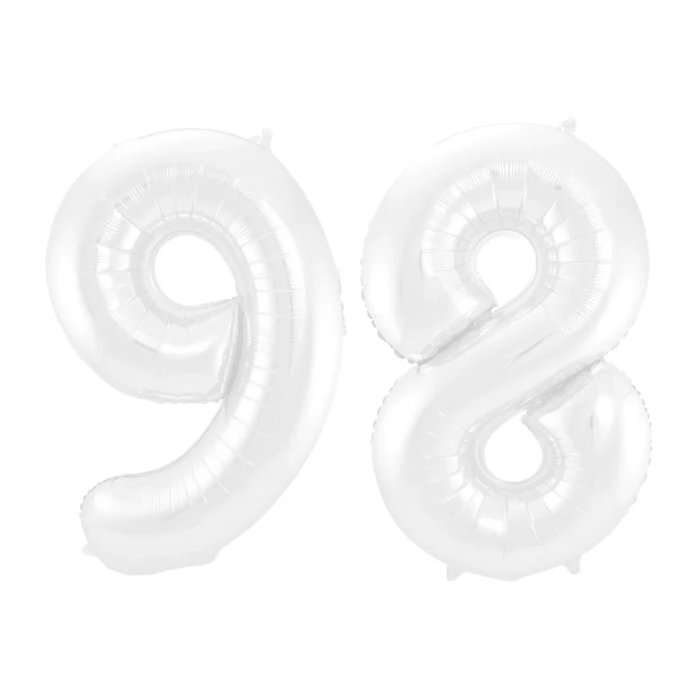 Folieballon 98 jaar metallic wit 86cm